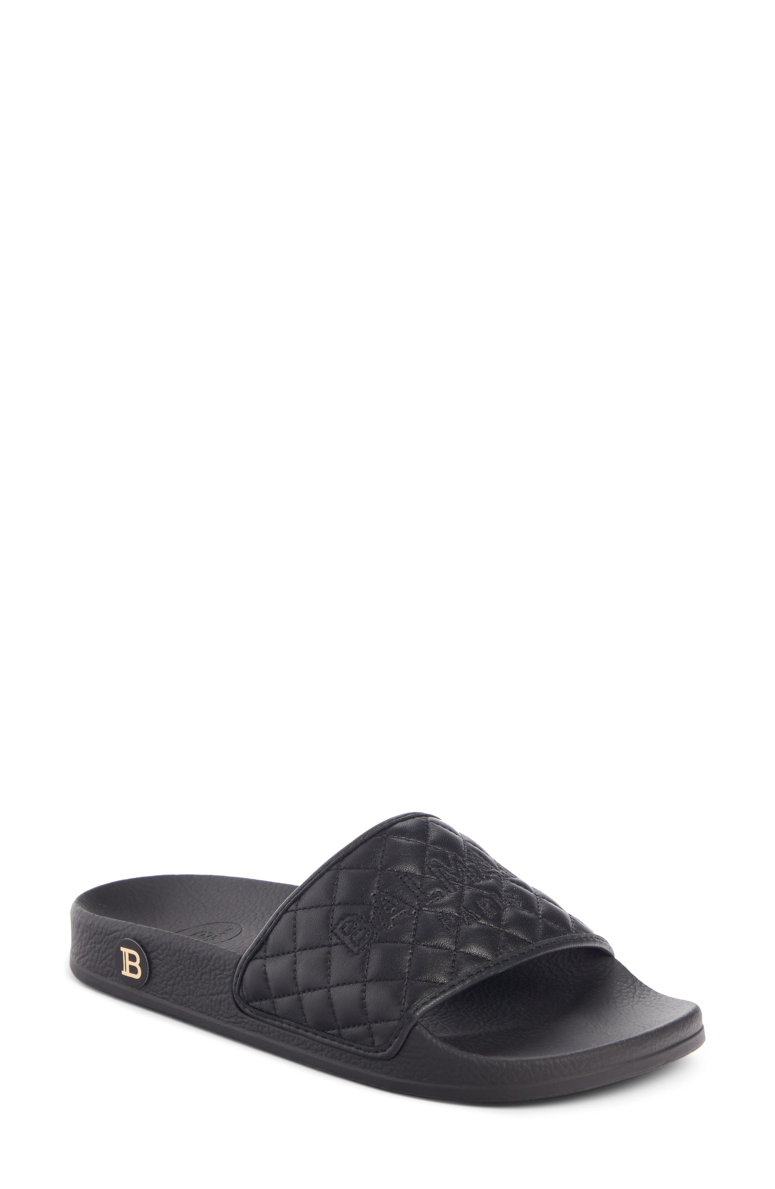 Balmain Calypso Quilted Leather Slide Sandal, Main, color, 