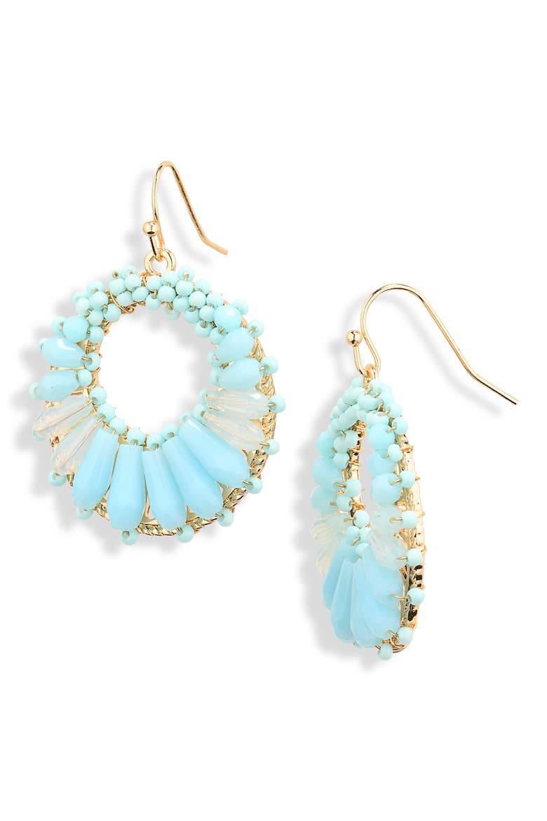 Beaded Circle Drop Earrings, Main, color, BLUE