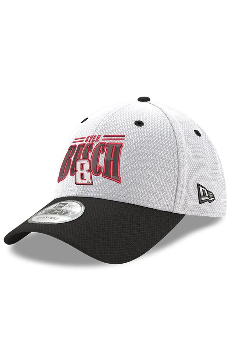 New Era Men's New Era White/Black Kyle Busch 9FORTY Adjustable Arch Hat, Main, color, White