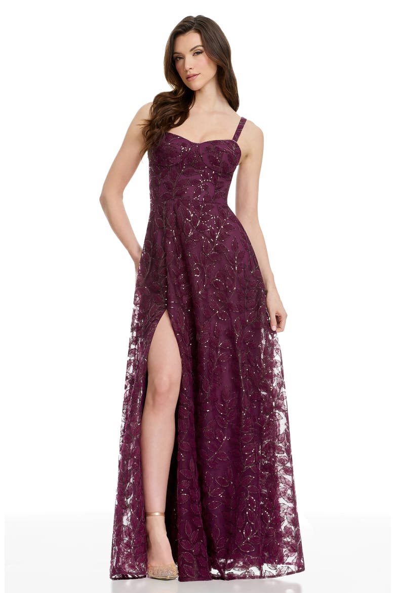 Piper Sequin Embroidered Gown, Alternate, color, DARK CHERRY