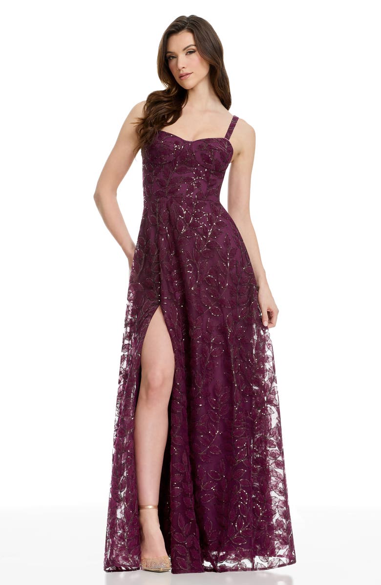 Dress the Population Piper Sequin Embroidered Gown, Alternate, color, Dark Cherry