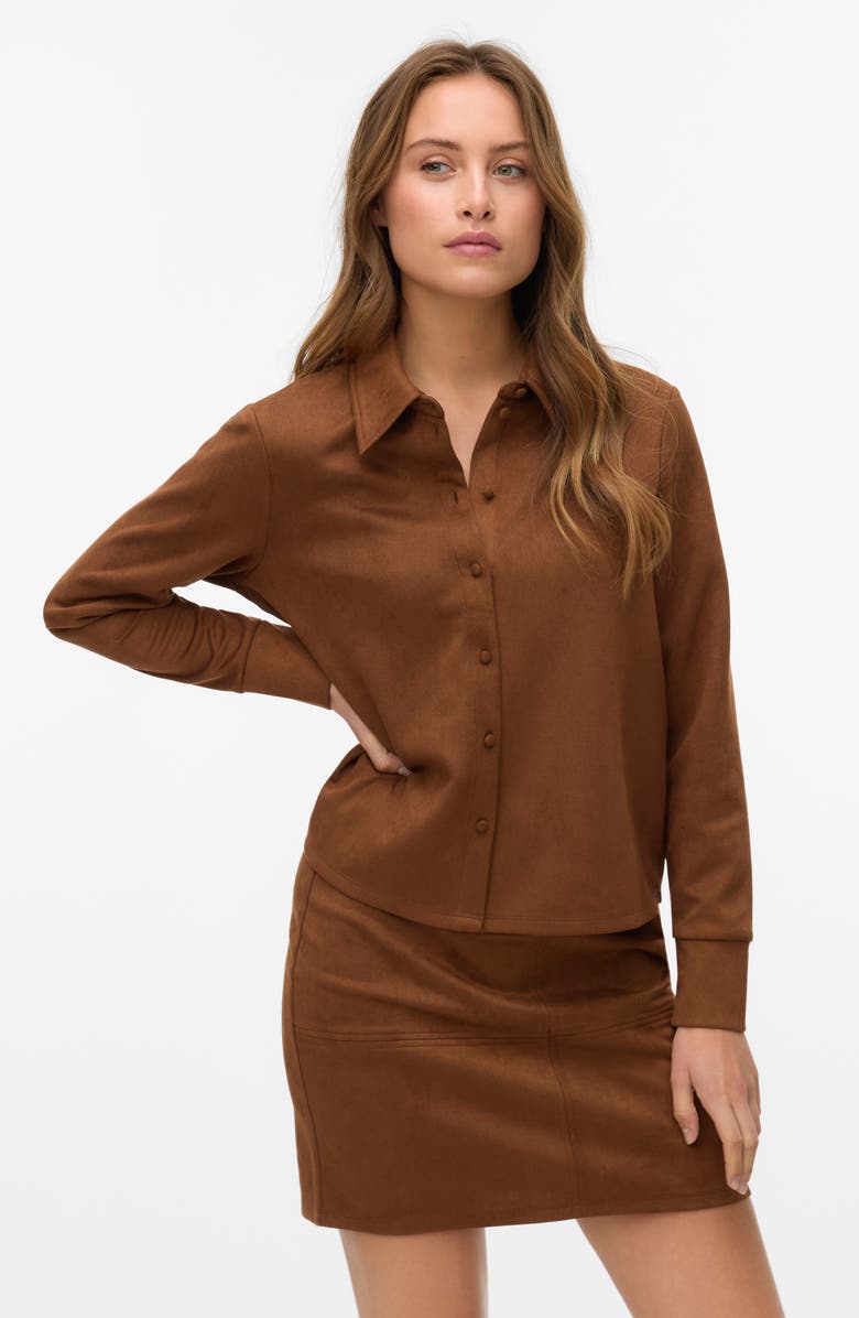 VERO MODA Kreta Faux Suede Button-Up Shirt, Alternate, color, Emperador