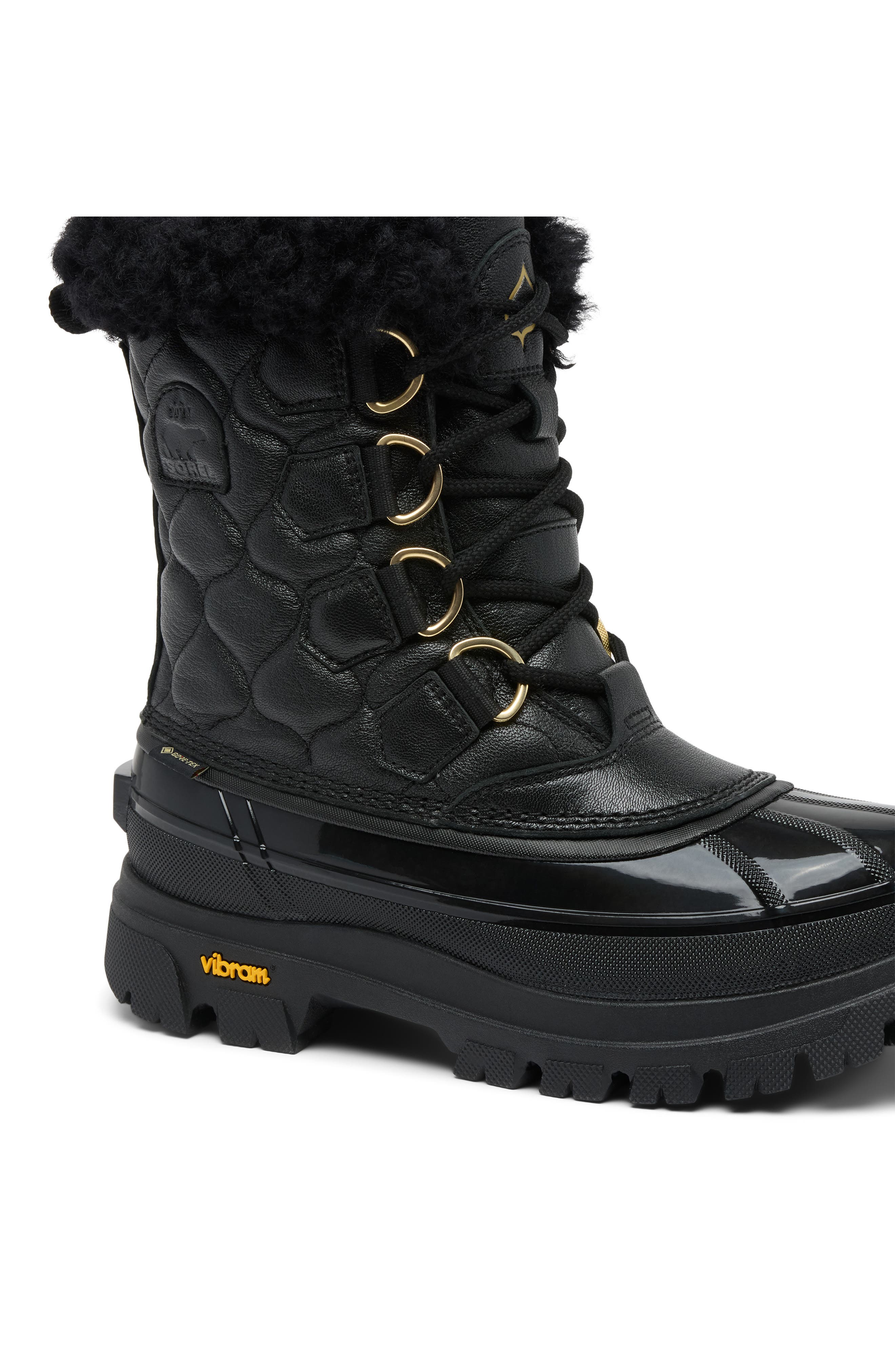 SOREL Caribou Horizon<sup
™</sup
 Quilted Waterproof Boot, Alternate, color, Black/ True Gold