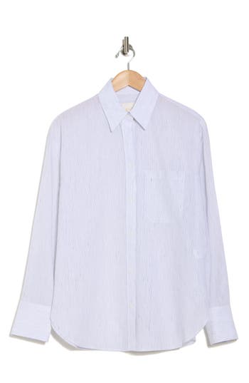 Twp Big Joe Stripe Cotton & Linen Button-up Shirt In White/charcoal