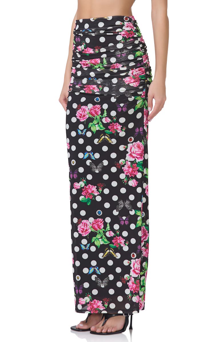 AFRM Bevin Print Ruched Powermesh Maxi Skirt, Alternate, color, 