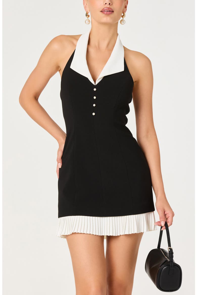 Casandra Halter Neck Minidress, Alternate, color, BLACK WHITE