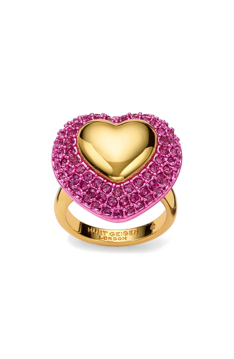 Kurt Geiger London Pavé Crystal Heart Cocktail Ring, Main, color, Gold/ Pink
