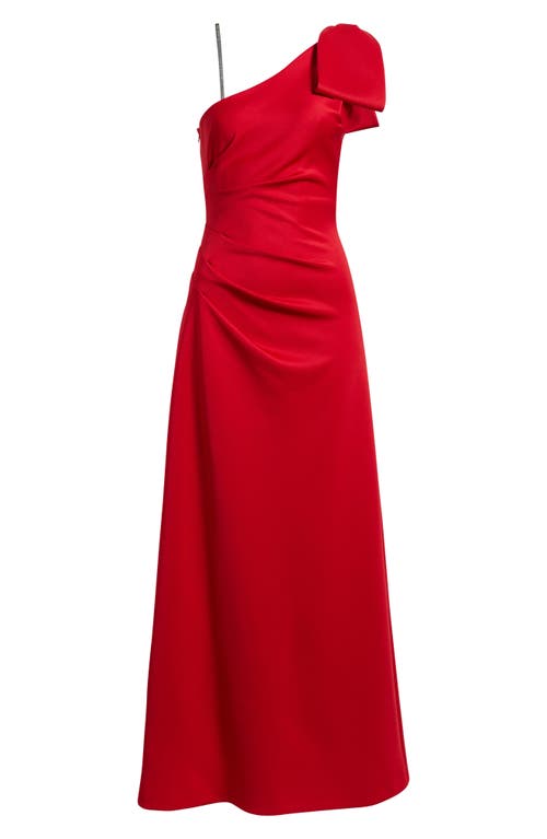 Black Halo Zyra Bow Shoulder Ruched Gown In Red