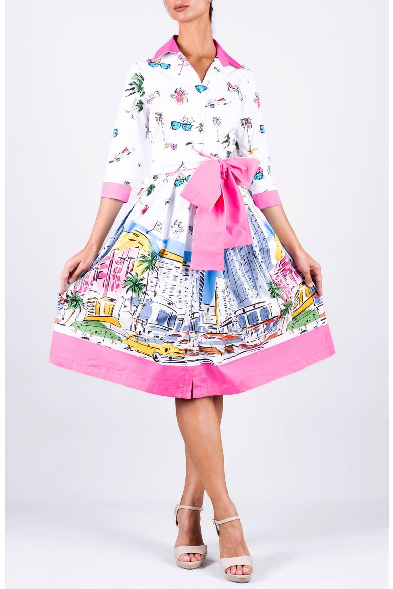 Monaco Belted Shirtdress, Alternate, color, White Pink