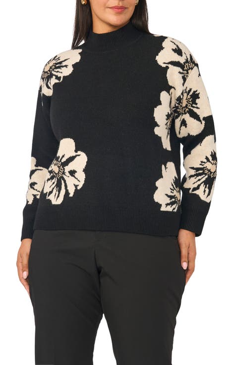 Floral Intarsia Mock Neck Sweater