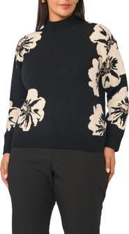 Vince Camuto Floral Intarsia Mock Neck Sweater