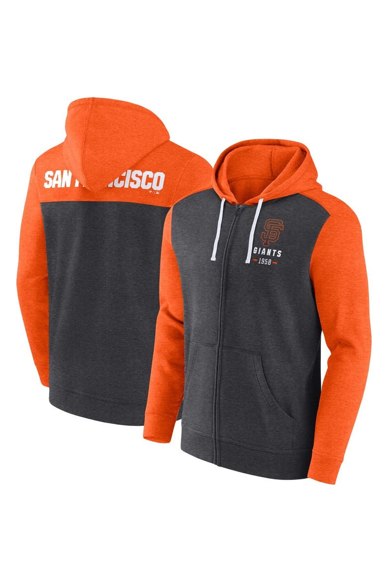 Men's Fanatics Branded Heathered Charcoal/Heathered Orange San Francisco Giants Blown Away Full-Zip Hoodie, Main, color, Heather Charcoal