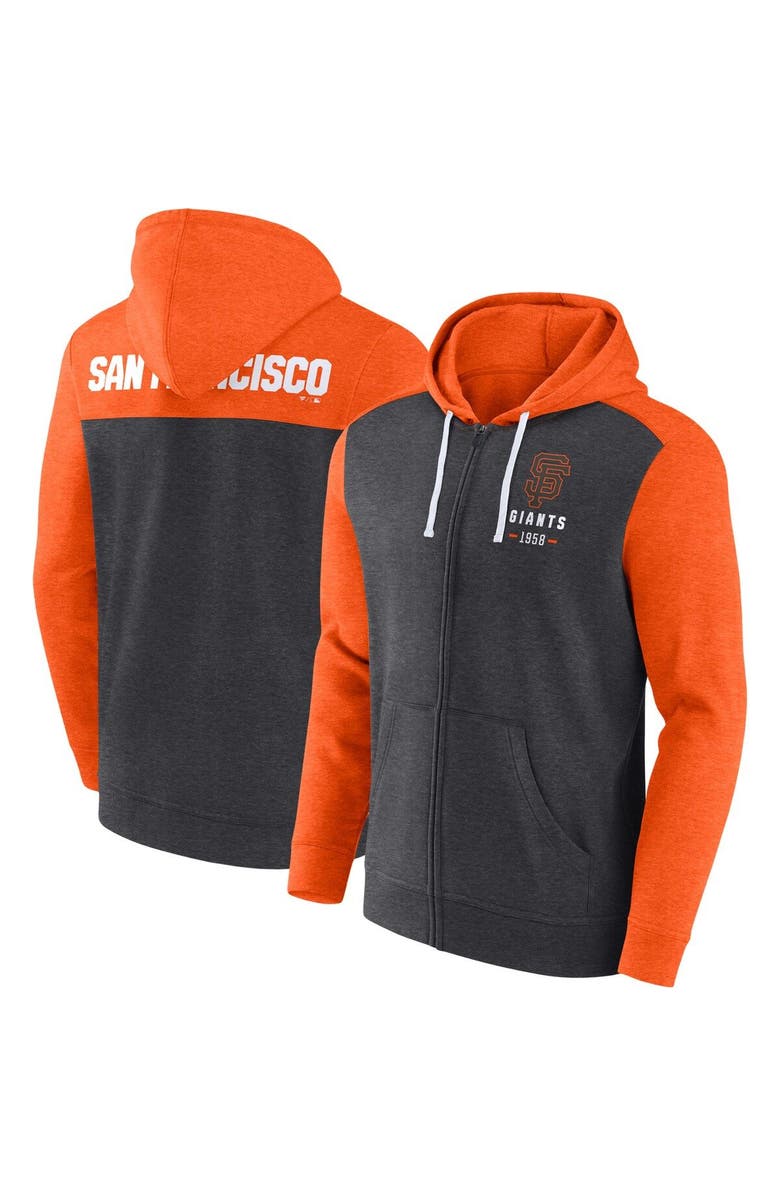 FANATICS Men's Fanatics Branded Heathered Charcoal/Heathered Orange San Francisco Giants Blown Away Full-Zip Hoodie, Main, color, Heather Charcoal