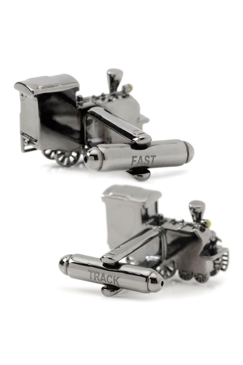 3D Steam Engine Cuff Links, Alternate, color, SILVER/ BLACK