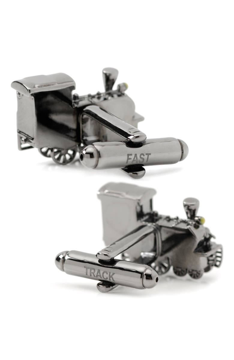 Cufflinks, Inc. 3D Steam Engine Cuff Links, Alternate, color, Silver/ Black