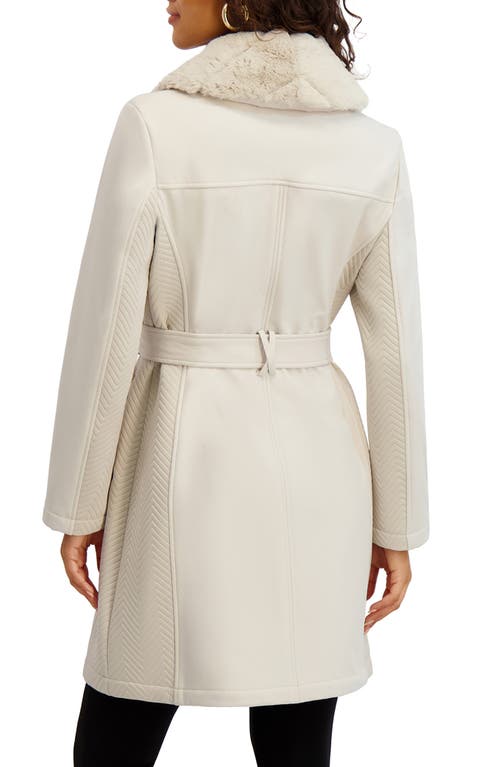 Kensie Faux Fur Collar Water Resistant Belted Softshell Jacket In Neutral