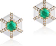 GOSHWARA Queen Hexagon Emerald & Diamond Stud Earrings