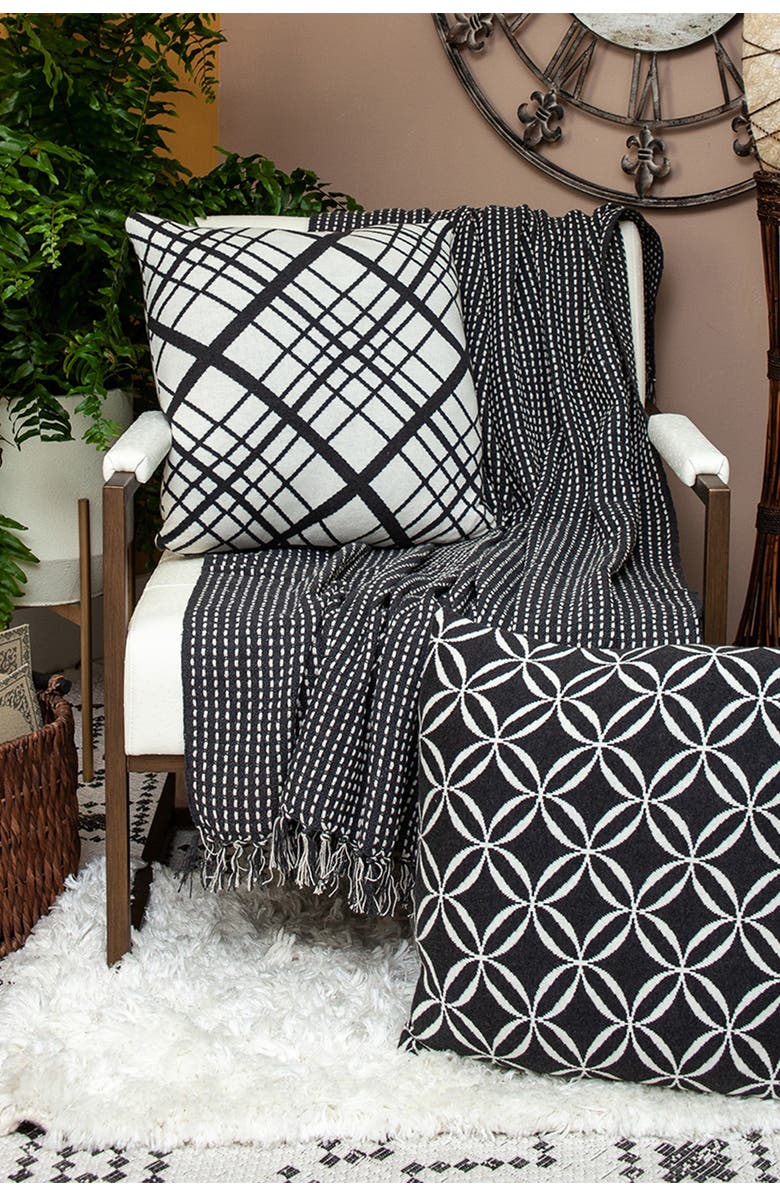 PARKLAND COLLECTION Petra Casual Beige 52" x 67" Woven Handloom Throw, Alternate, color, Black