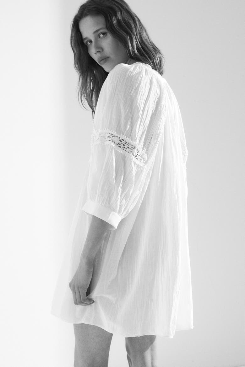 Lace-inset Tunic Dress, Alternate, color, White