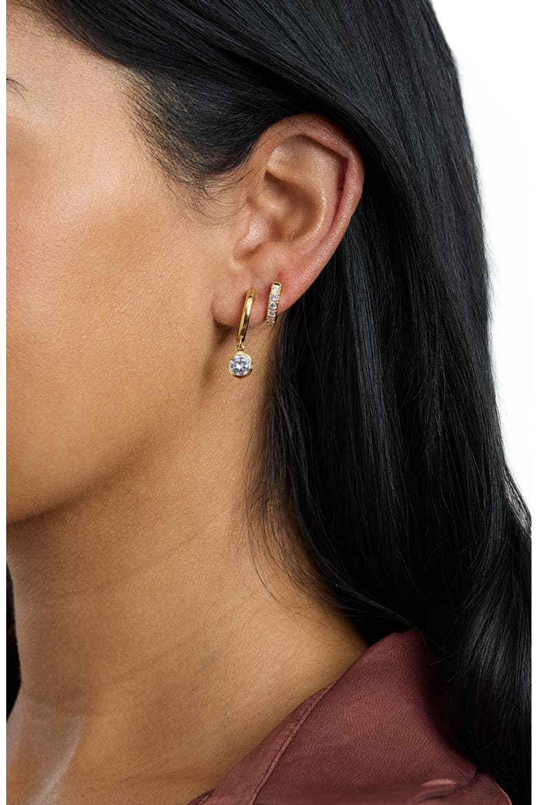Modern Muse CZ Oval Drop Huggie Earrings, Alternate, color, GOLD