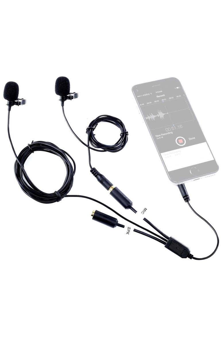 Executive Lavalier Clip-on Interview Microphone with Secondary Mic & Headphone Monitoring Input for Smartphones/Tablets, Main, color, Black