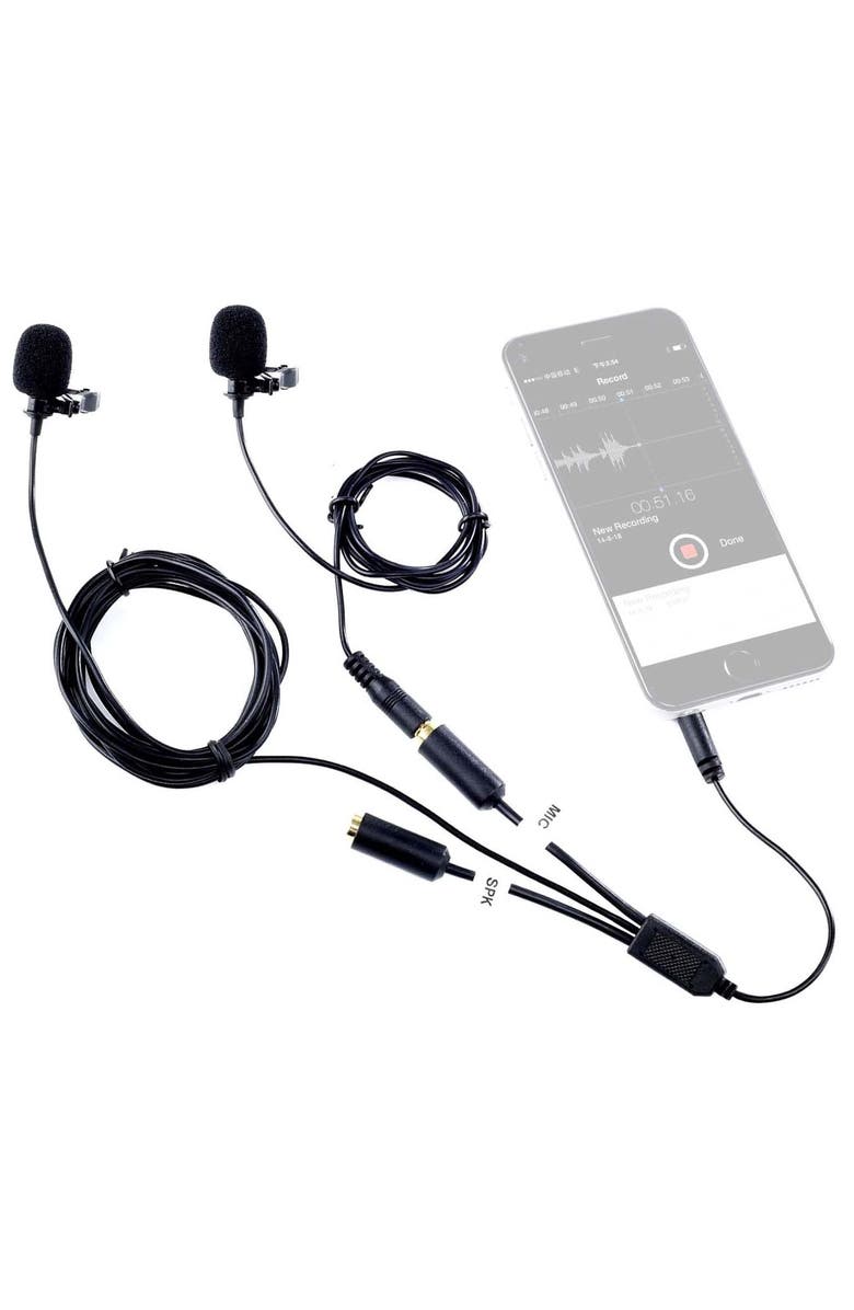 MOVO Executive Lavalier Clip-on Interview Microphone with Secondary Mic & Headphone Monitoring Input for Smartphones/Tablets, Main, color, Black
