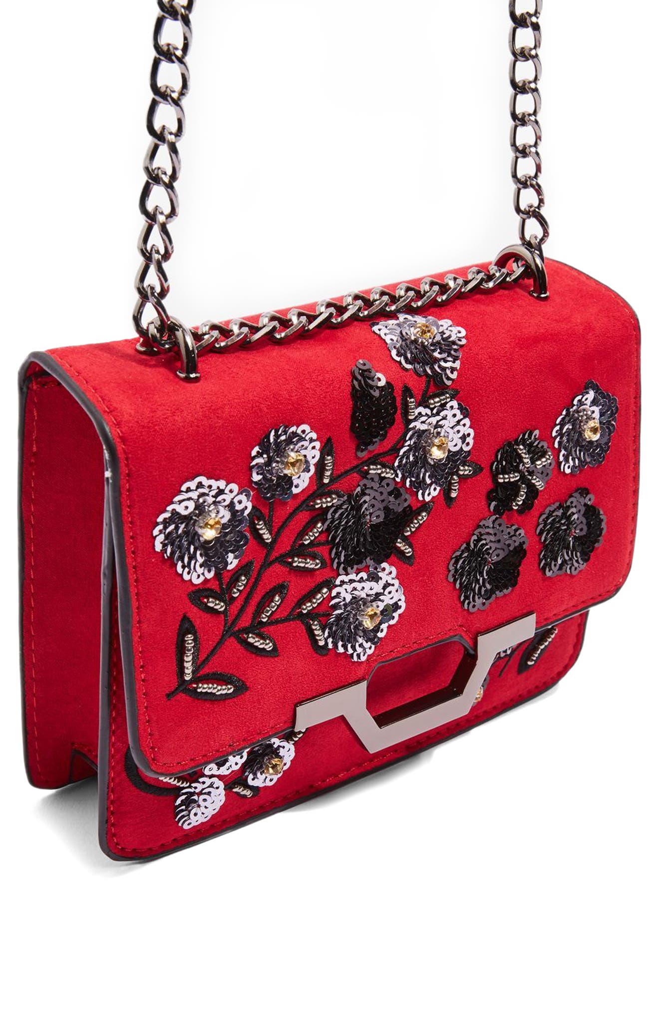 Topshop Kylie Embellished Faux Suede Crossbody Bag, Alternate, color, 