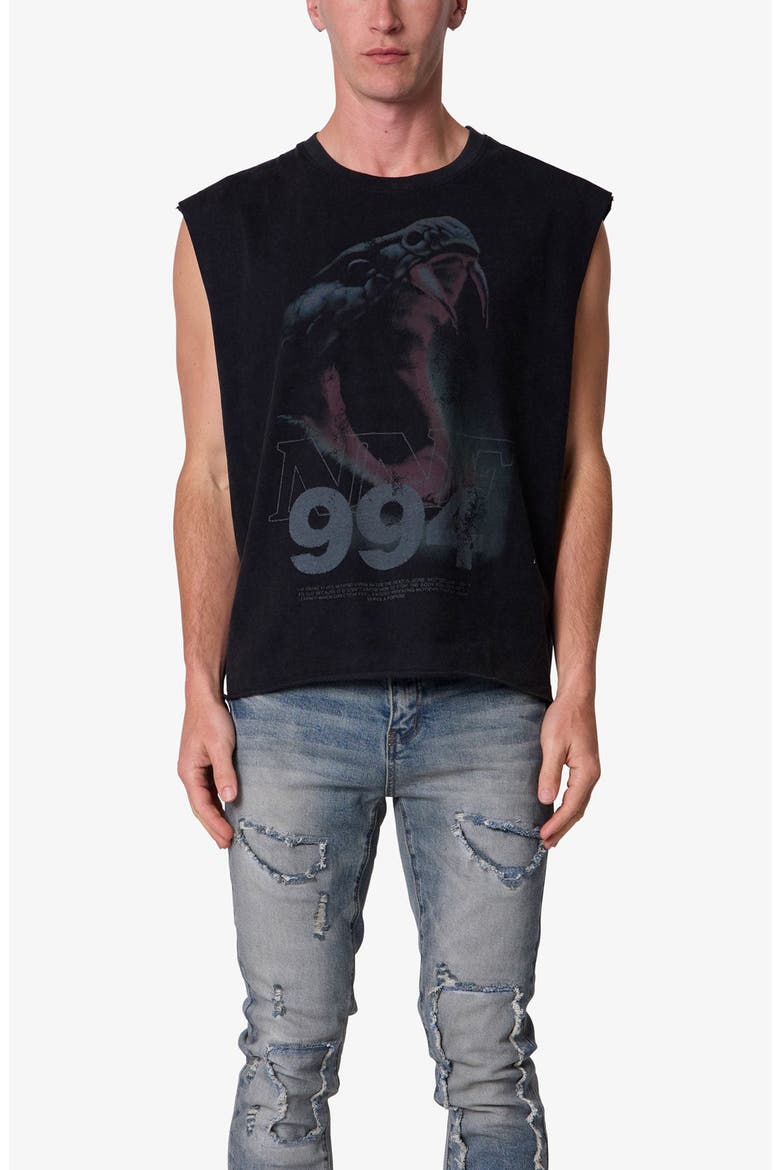 Snake Venom Sleeveless Graphic Cutoff T-Shirt, Main, color, BLACK