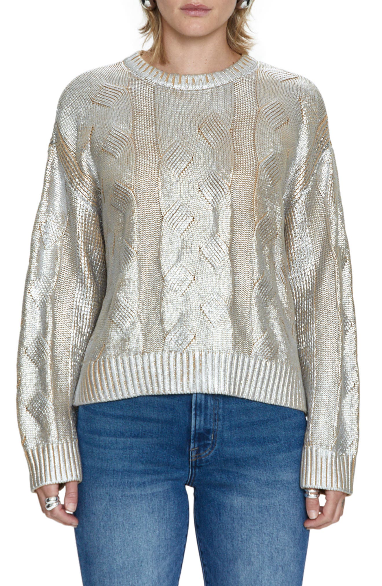 Everly Foil Accent Cotton Crewneck Sweater