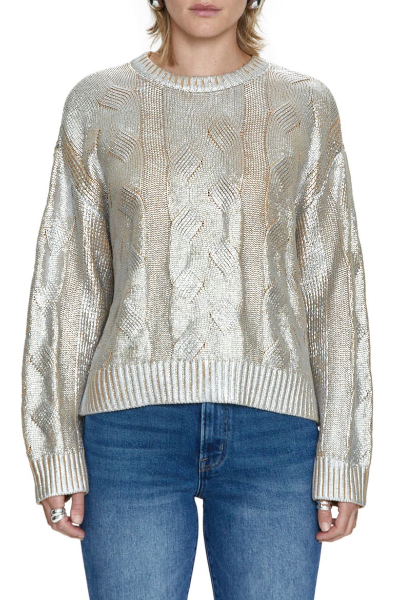 Everly Foil Accent Cotton Crewneck Sweater, Main, color, GILDED CASTLE