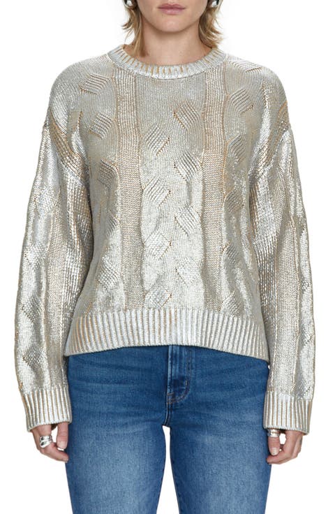Everly Foil Accent Cotton Crewneck Sweater