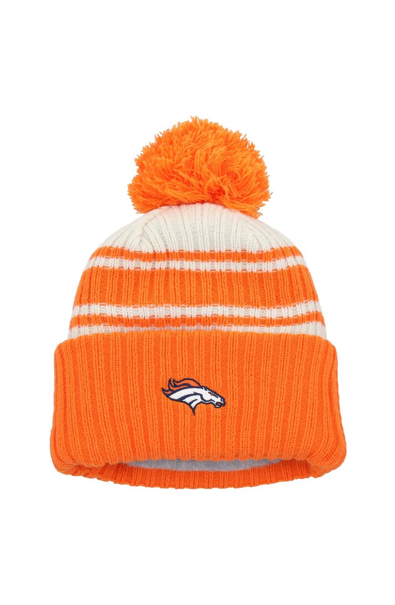 New Era Youth New Era Cream/Orange Denver Broncos 2022 Sideline Sport Cuffed Pom Knit Hat, Alternate, color,