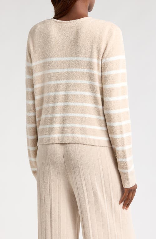 Barefoot Dreams Cozy Chic Lite Striped Cardigan With Button Stone/pearl In Stone/pearl