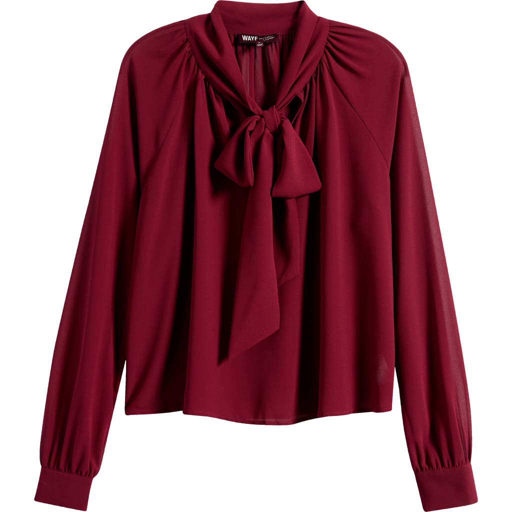 Wayf Front Bow Ruched Top In Burgundy