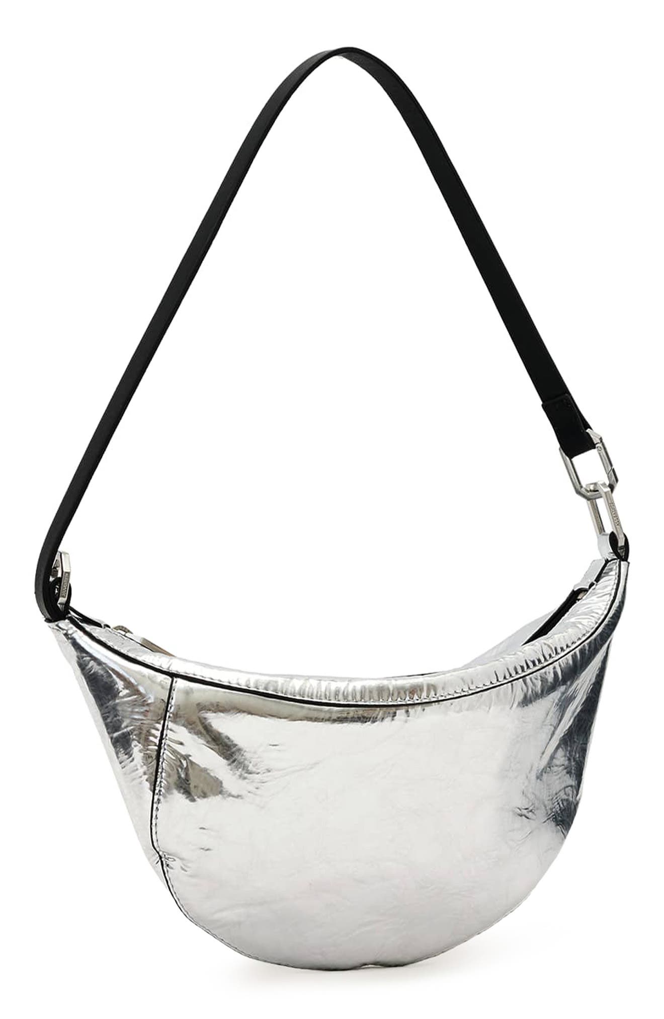 AllSaints Luna Micro Metallic Lambskin Leather Bag, Alternate, color, Foggy Silver