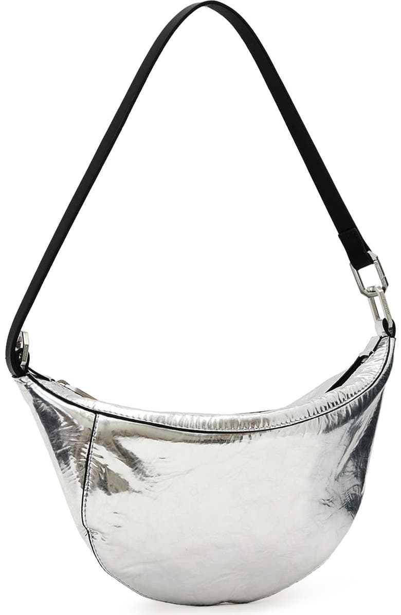 AllSaints Luna Micro Metallic Lambskin Leather Bag, Alternate, color, Foggy Silver