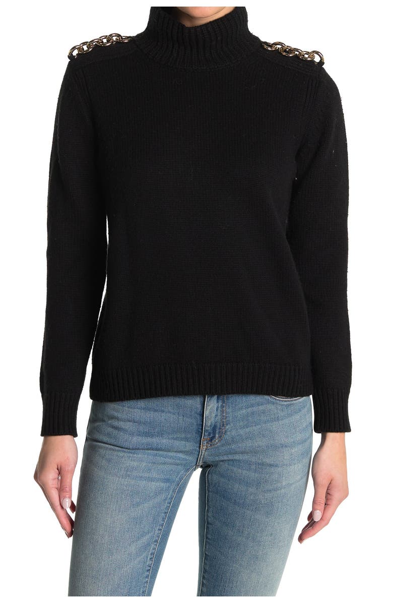 Burberry Turtle Neck Chain Shoulder Sweater, Alternate, color, 