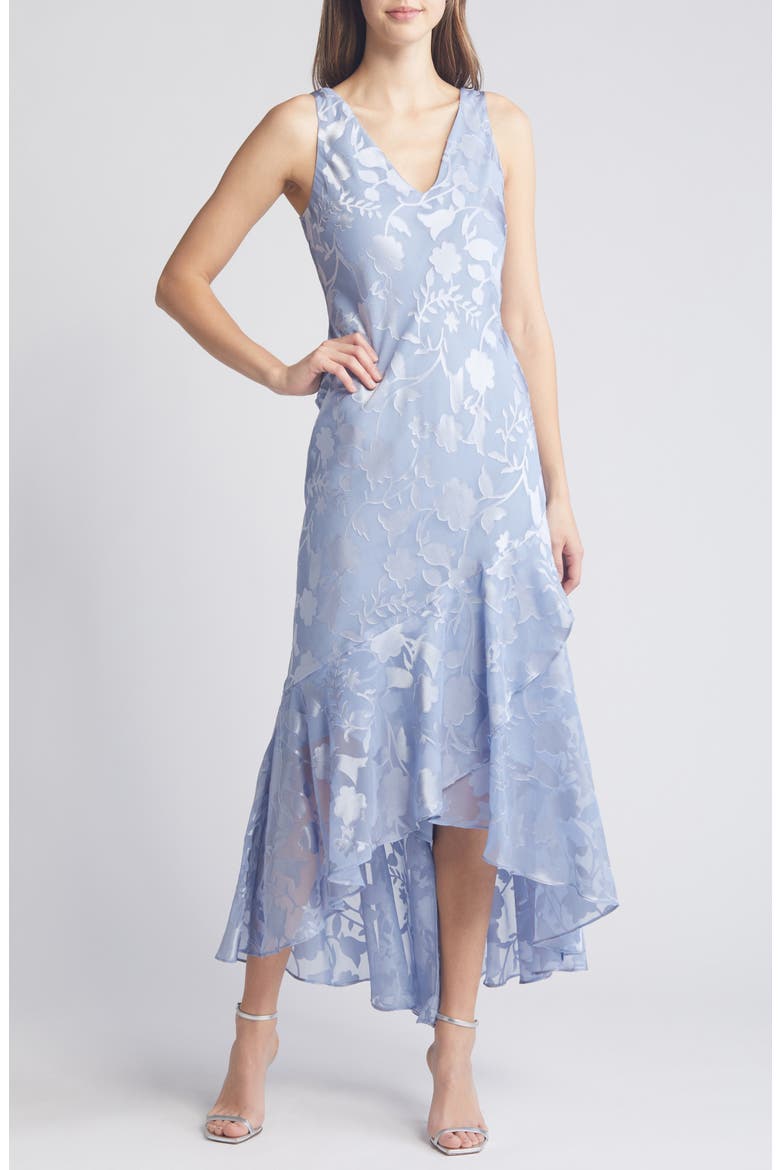 alex evenings jacquard jacket dress Metallic Floral High-Low Chiffon Jacquard Midi Dress with Jacket (Women)