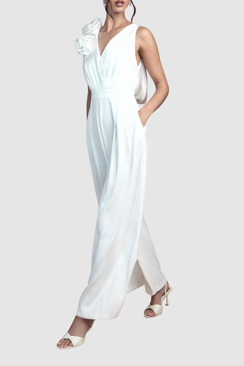 Corsage Cowl Back Bridal Jumpsuit, Alternate, color, Ivory
