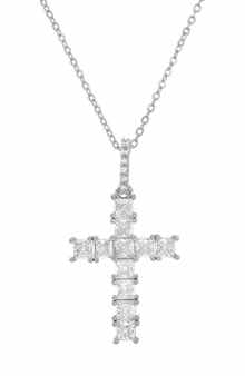 18k White Gold Plated Cubic Zirconia Cross Pendant Necklace