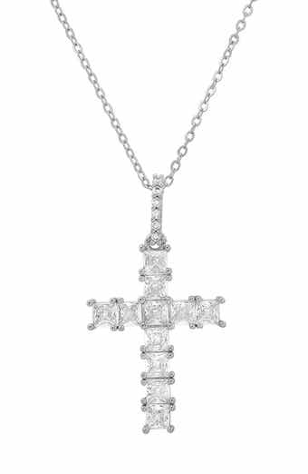18k White Gold Plated Cubic Zirconia Cross Pendant Necklace
