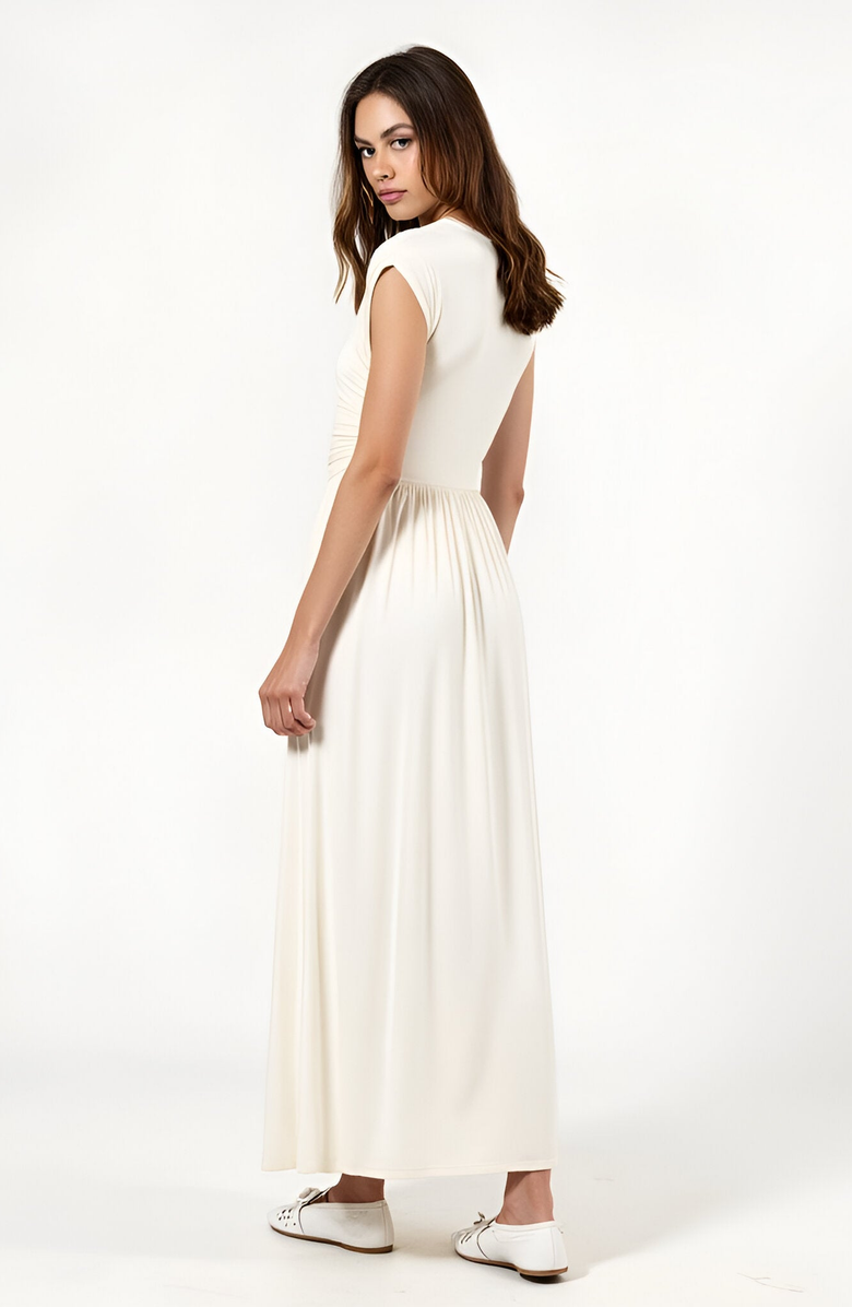 Modenaire Sleeveless Faux Wrap Maxi Dress with Shirred Waist and Flowy Skirt, Alternate, color, Ivory