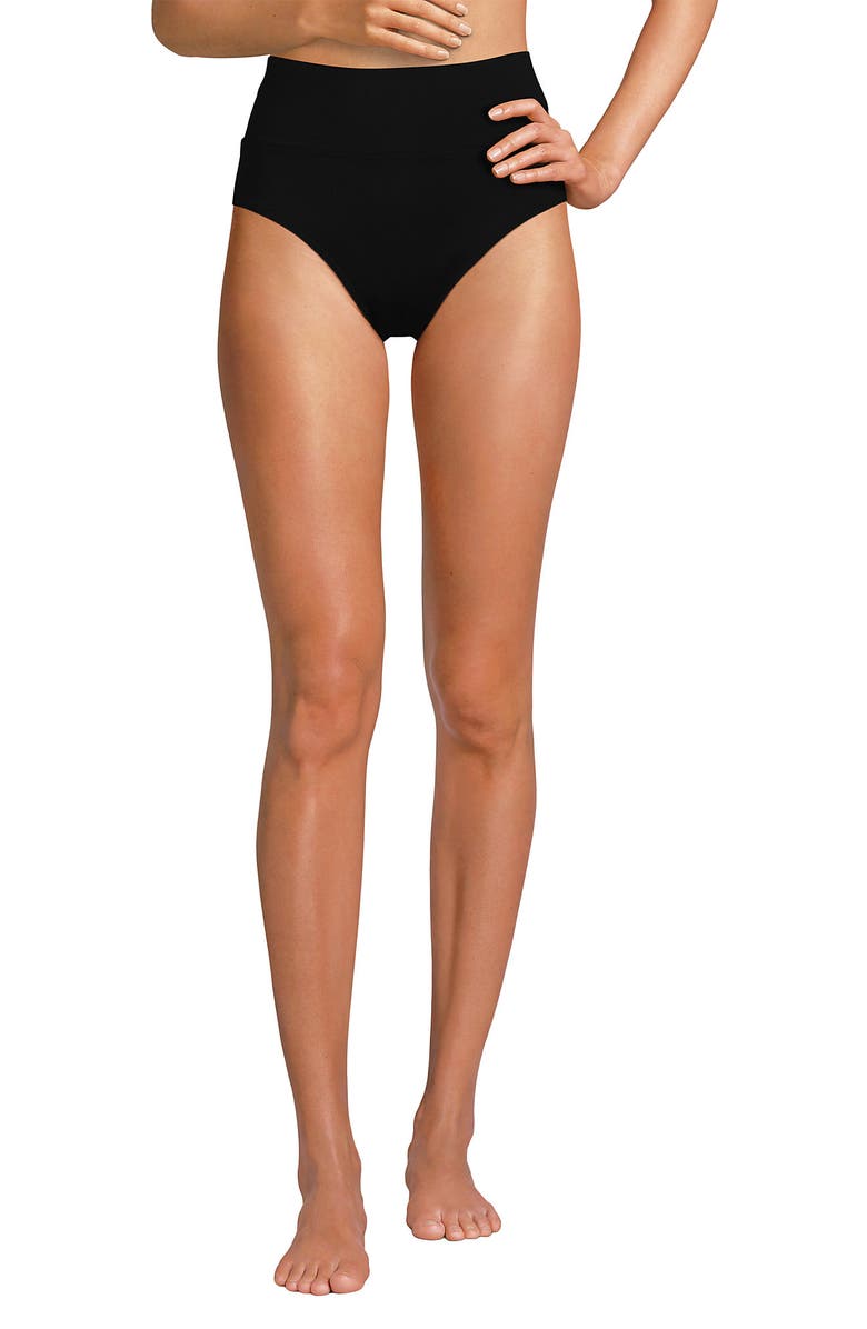 Lands' End Chlorine Resistant Pinchless High Waisted Bikini Bottoms, Alternate, color, Black
