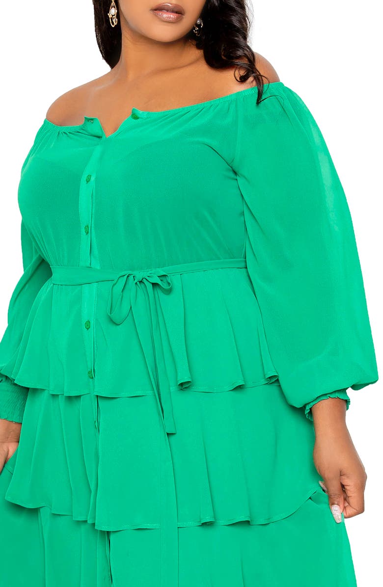 BUXOM COUTURE Tiered Off the Shoulder Long Sleeve Maxi Dress, Alternate, color,