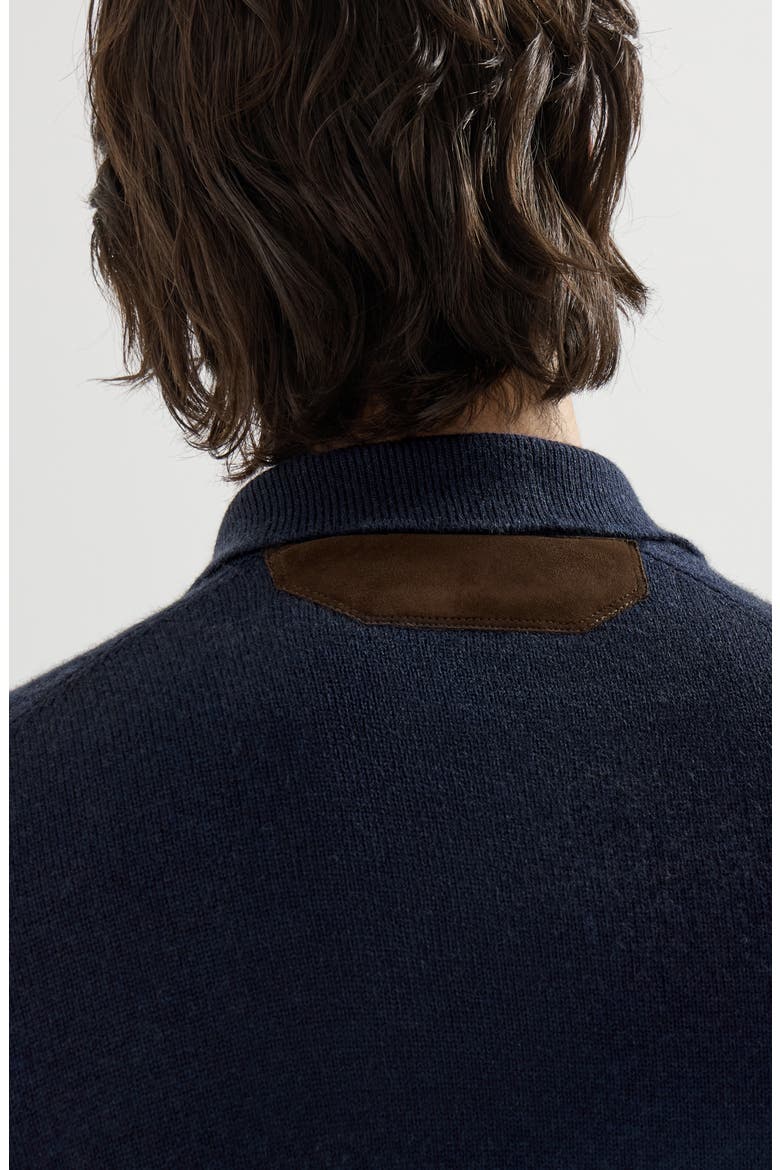 Cashmere cardigan with shirt-style collar and buttons, Alternate, color, Navy Blue