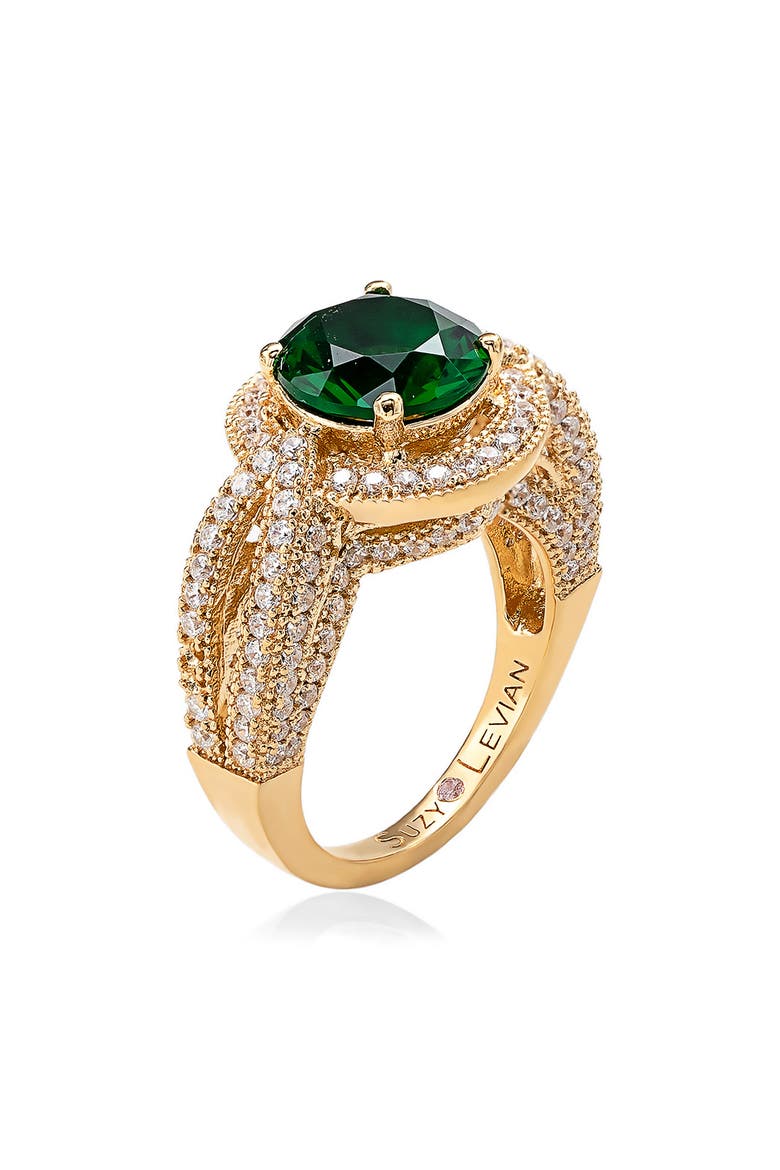 Cubic Zirconia Halo Ring, Alternate, color, GREEN