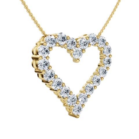 1Ct Diamond Heart Pendant 14k Gold Lab Grown 3/4" Tall Necklace
