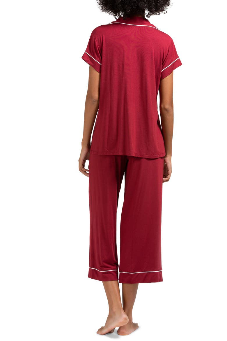 Gisele Short Sleeve Cropped Pajamas, Alternate, color, SANGRIA/ IVORY