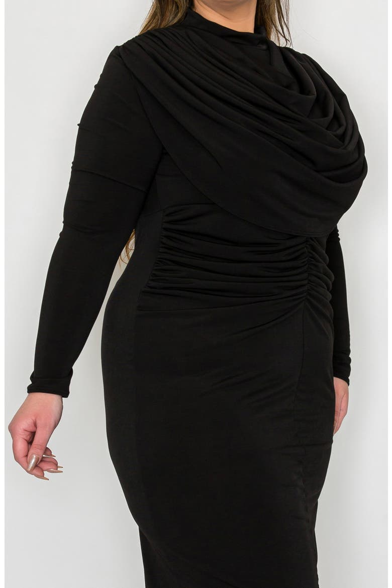 Aurora Elegance Long Sleeve Body-Con Midi Dress, Alternate, color, BLACK