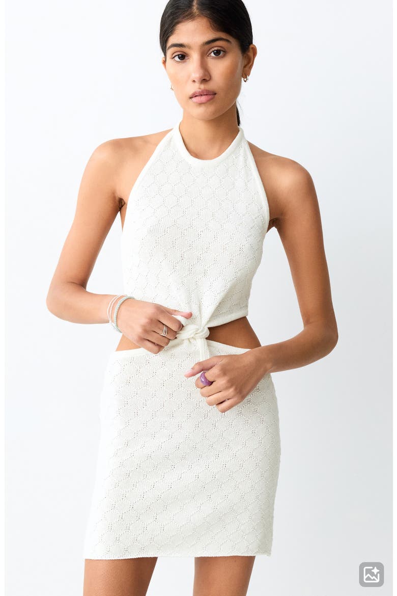 Knit Front Knot Cutout Halter Neck Minidress, Alternate, color, OFF WHITE